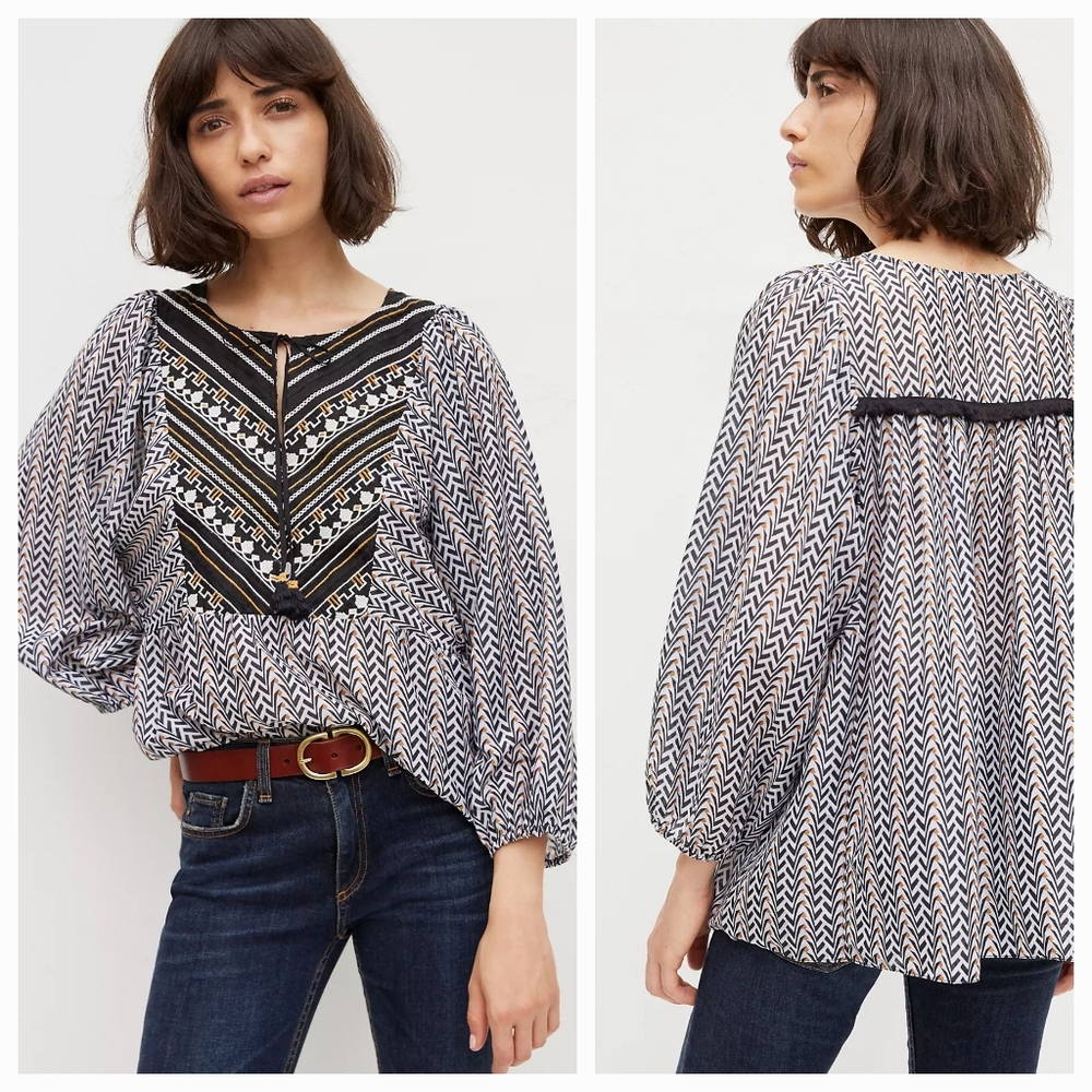 Anthropologie Daeira Embroidered Blouse Size Large New With Tags.